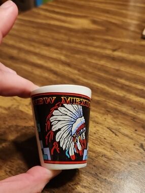 New Mexico Black Ceramic Shot Glass with Headdress Design